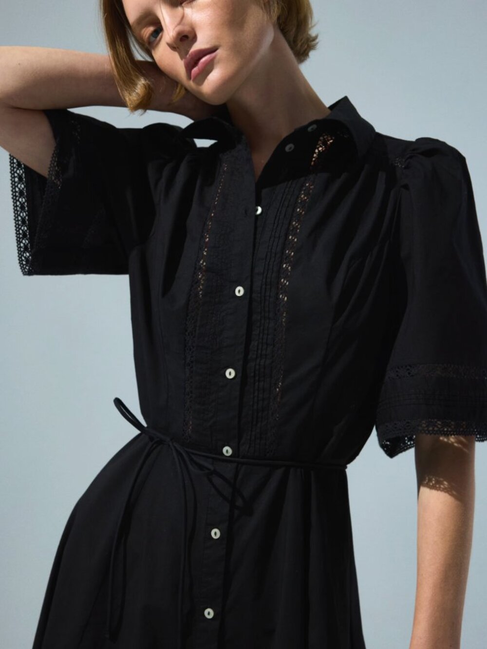 H&M Black Eyelet Trim Button Front Maxi Dress NWT